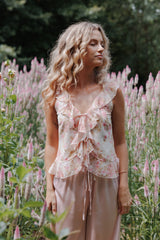 Ismena Tie Front Top - Blurred Pink Floral