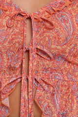 Isolt Tie Front Top - Orange Paisley