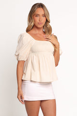 Jemima Puff Sleeve Top - Beige