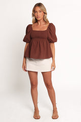 Jemima Puff Sleeve Top - Chocolate