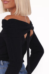 Junia Tie Back Knit Top - Black