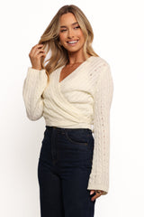 Kaelie Wrap Front Knit Top - White