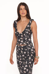 Kedra Tie Shoulder Top - Dark Floral