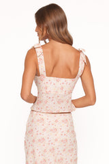 Kedra Tie Shoulder Top - Peach Ditsy Floral