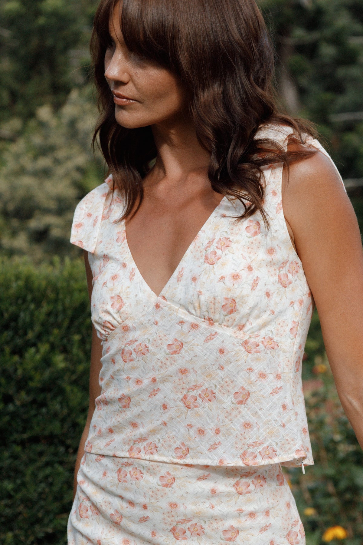 Kedra Tie Shoulder Top - Peach Ditsy Floral