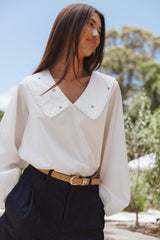 Kenna Embroidered Long Sleeve Top - White Floral