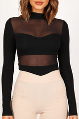 Kingsley Mesh Long Sleeve Bodysuit - Black