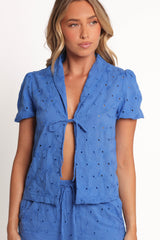 Ksenia Embroidered Tie Top - Cobalt