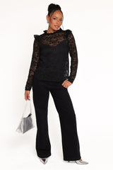 Lettie Lace Ruffle Top - Black