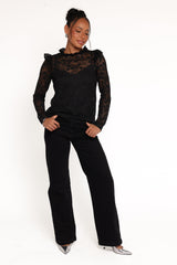 Lettie Lace Ruffle Top - Black