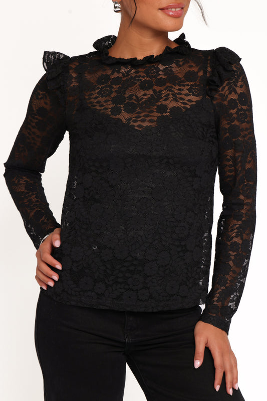 Lettie Lace Ruffle Top - Black