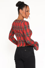 Lillee Ruched Top - Red Plaid