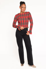 Lillee Ruched Top - Red Plaid