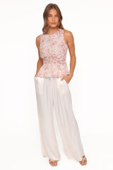 Limona Peplum Top - Blurred Pink Floral