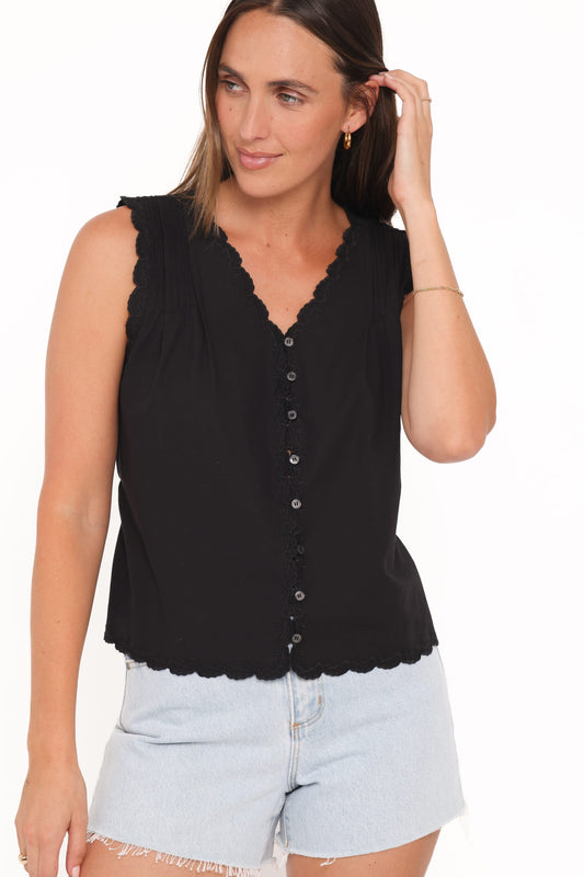 Lori Lace Trim Top - Black