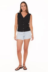 Lori Lace Trim Top - Black