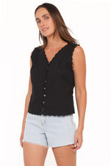 Lori Lace Trim Top - Black