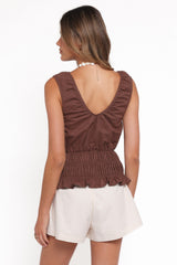 Lucilla Shirred Waist Top - Chocolate