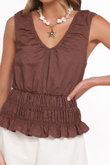 Lucilla Shirred Waist Top - Chocolate