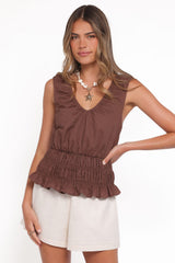 Lucilla Shirred Waist Top - Chocolate