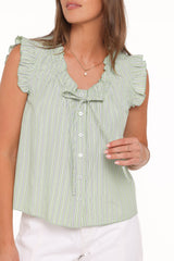 Luisa Ruffle Top - Green/White
