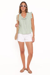 Luisa Ruffle Top - Green/White