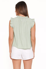 Luisa Ruffle Top - Green/White