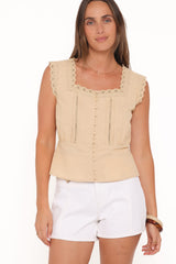 Luke Button Top - Khaki