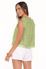 Lumi Embroidered Ruffle Top - Green