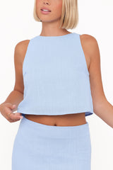Madison Linen Cropped Tank - Blue