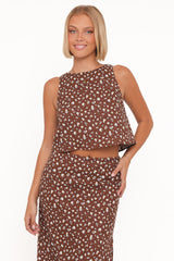 Madison Linen Cropped Tank - Brown Floral