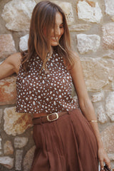 Madison Linen Cropped Tank - Brown Floral