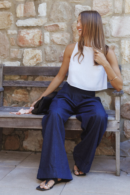 Madison Linen Cropped Tank - White