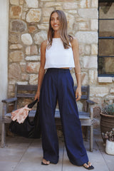Madison Linen Cropped Tank - White