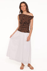 Maelis Twist Shoulder Mesh Top - Brown