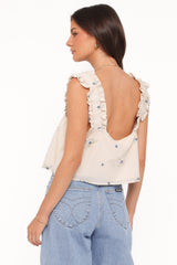 Marnie Top - Ivory Blue Floral