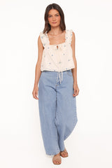 Marnie Top - Ivory Blue Floral