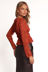 Monica Long Sleeve Top - Red Roses