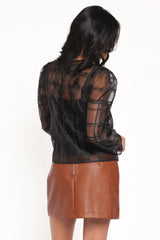Peony Long Sleeve Sheer Top with Cami - Black