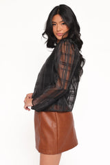 Peony Long Sleeve Sheer Top with Cami - Black