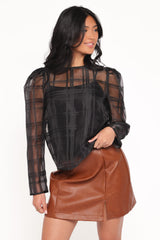 Peony Long Sleeve Sheer Top with Cami - Black