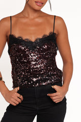 Pixie Lace And Sequins Cami - Burgundy