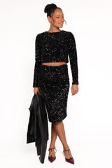 Quinne Cropped Sequin Top - Black