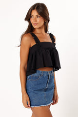 Raye Ruffle Strap Top - Black