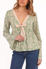 Reeva Long Sleeve Top - Green Floral