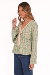 Reeva Long Sleeve Top - Green Floral