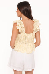 Regina Eyelet Ruffle Top - Butter Yellow