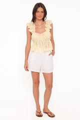 Regina Eyelet Ruffle Top - Butter Yellow
