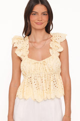 Regina Eyelet Ruffle Top - Butter Yellow