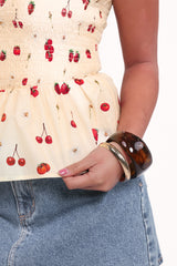 Remira Smocked Ruffle Top - Yellow Cherry
